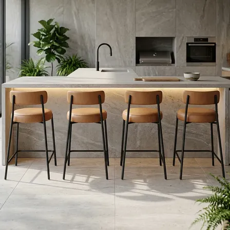 Banqueta Média Com Encosto Industrial Preto Kit 4 Londres Pu Marrom
