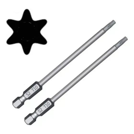 2 Ponteiras Bits Torx Longo Ponta T10 75 Para Parafusadeiras