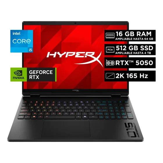 Notebook Gamer HYPERX OMEN by HP 15-ga0000la Intel Core i5 16GB RAM Nvidia Geforce RTX 5050 512GB SSD 15.3" 2k 165 Hz Windows 11 Home
