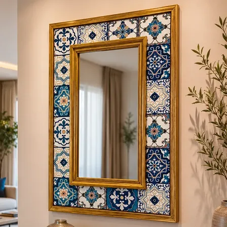 Espelho Decorativo Grande Com Moldura Dourado-escuro