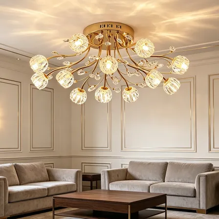 Lustre Floral Led Dourada Luminária Moderno Sala E Quarto 127/220v 12 Luzes