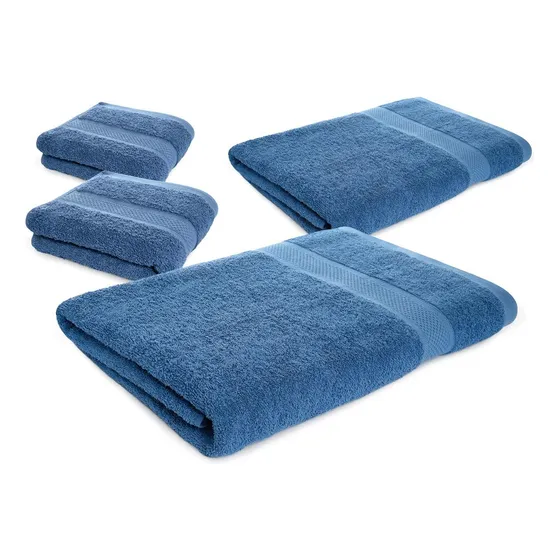 Kit de toallas hoteleras 100% algodón 510g 2 toallas de cuerpo 70x140cm y 2 toallas de mano 40x70cm color azul alta absorción y suavidad Energy Plus 927907