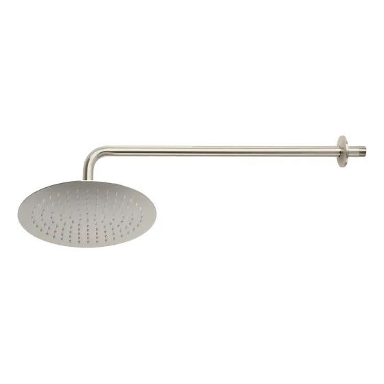 Regadera satín 10" plato redondo delgado con brazo, Foset R-311