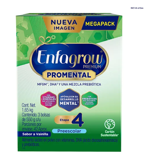 Enfagrow leche de fórmula en polvo mead johnson premium promental preescolar 4 sabor vainilla caja de 1.65kg de 3 a 5 años