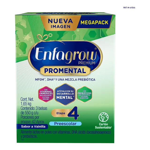 Enfagrow leche de fórmula en polvo mead johnson premium promental preescolar 4 sabor vainilla caja de 1.65kg de 3 a 5 años