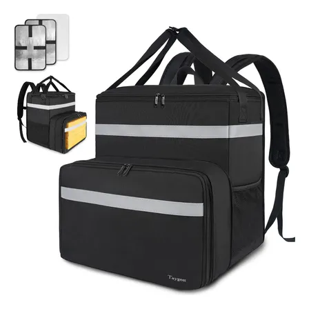 Mochila De Repartidor Termica Taygeer 6041, Mochila Delivery De Comida Y Pizza, Expandible Y Impermeable, Color Negro