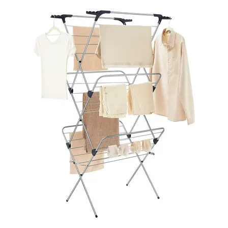 Varal De Roupas Dobrável, Estendal Compacto De Aço Cinza