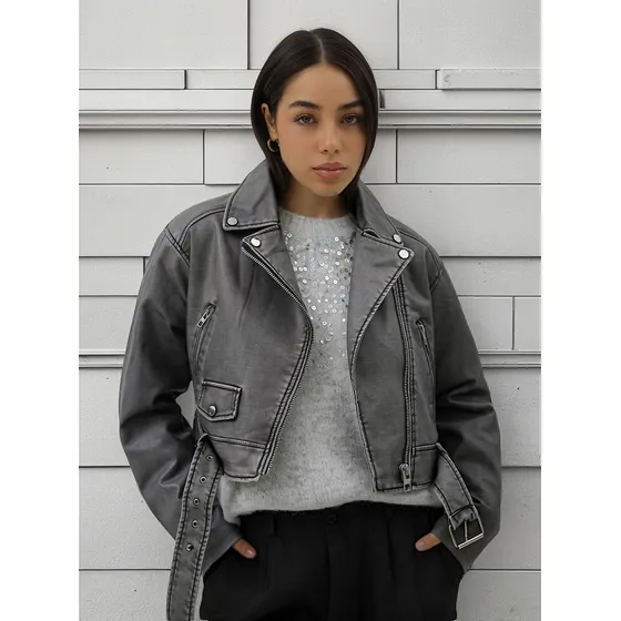 Campera De Ecocuero Gastada Para Mujer - Upminorista