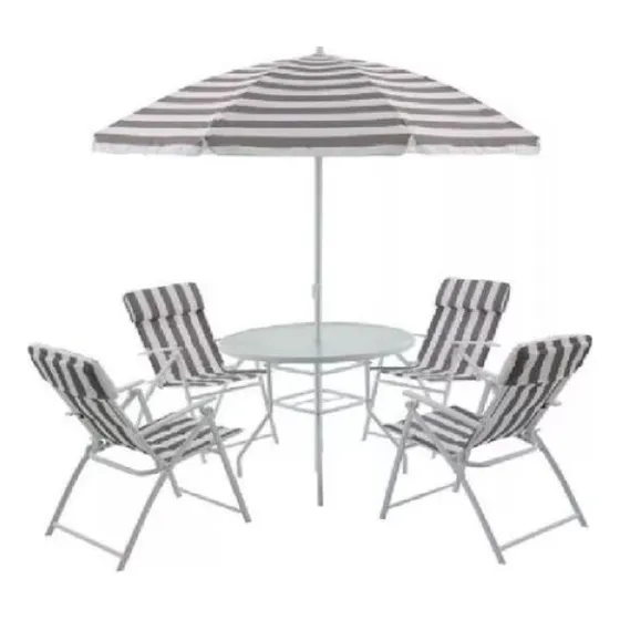 Juego Set De Jardin Reposeras Sombrilla Mesa 6 Pza Estructura Azul