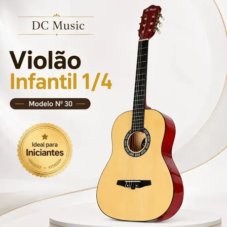 Violão Infantil Acústico 1/4 Nº30 Dc Music Para Criança Iniciante Estudo Musical Aulas Primeiro Violão Natural Laterais Vermelhas