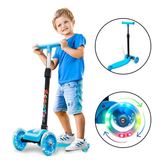 Monopatín Tripatín Estampado Con Luz Scooter Regulable Otec Color Azul