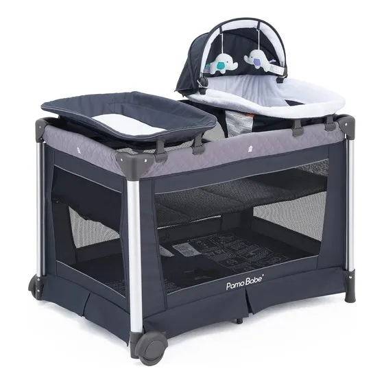 Cuna Corral Para Bebé Pamo Babe 4 En 1 Moisés Y Cambiador Color Gris Azulado