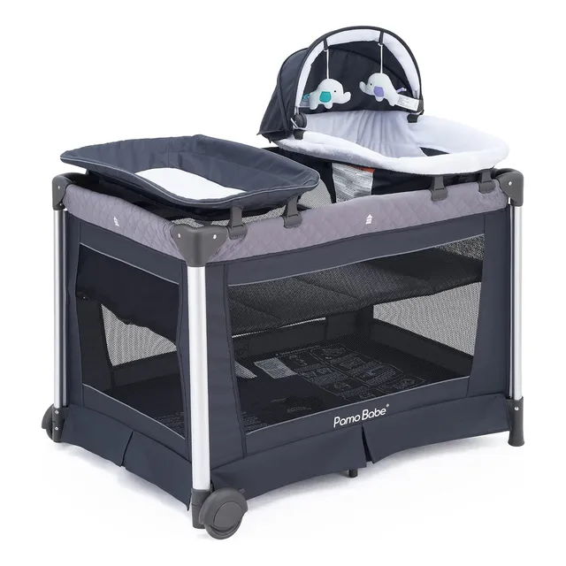 Cuna Corral Para Bebé Pamo Babe 4 En 1 Moisés Y Cambiador Color Gris Azulado