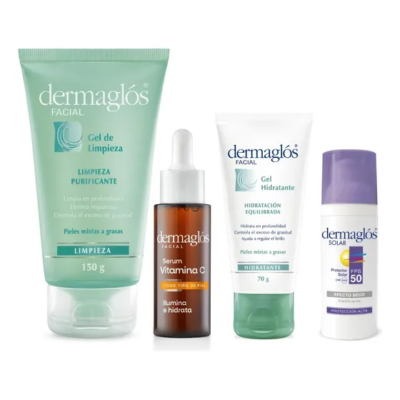 Kit Facial Dermaglós Rutina Piel Mixta A Grasa + Serum Vit C