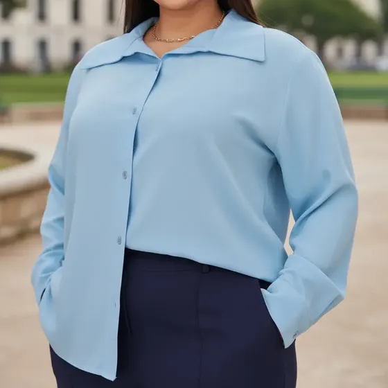 Camisa Plus Size De Linho Blusa Manga Comprida Alfaiataria