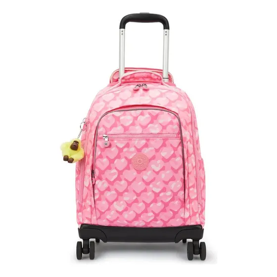 Mochila 04 Rodinhas Alças Costas Zea Kipling Adorable Hearts Cor Rosa