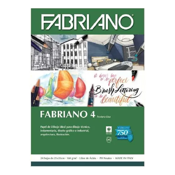 Block Fabriano 4 Textura Lisa  25 X 35 Cm 160 Grs  24 Hoja