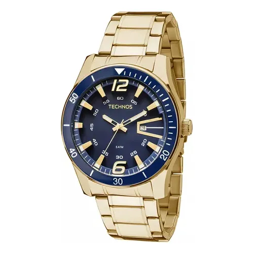Relógio Masculino Technos Racer Dourado Original Azul Nf