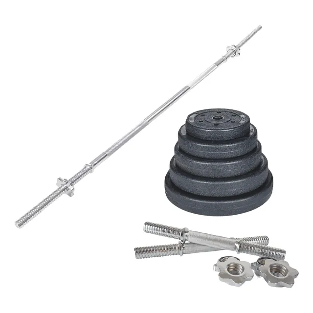 Kit 2 Mancuernas + Barra Recta 1.5m + 50 Kilos Pesas