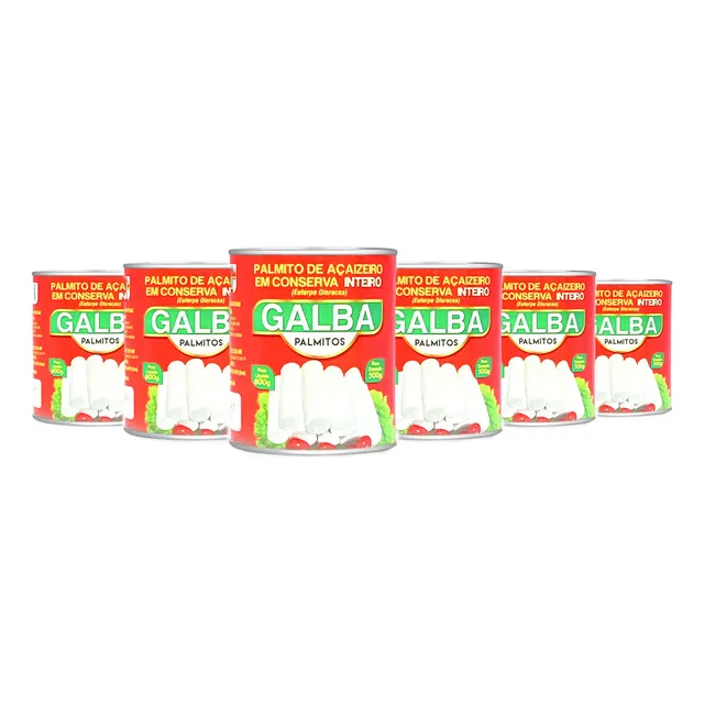 Kit 06 Palmito Açai Galba Lata 800 Grs. Inteiro-extra Macio.