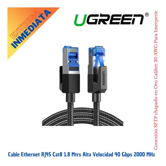 Ugreen Cable De Ethernet Rj45 Cat8 De 1.8 Mts 40gbps 2000mhz