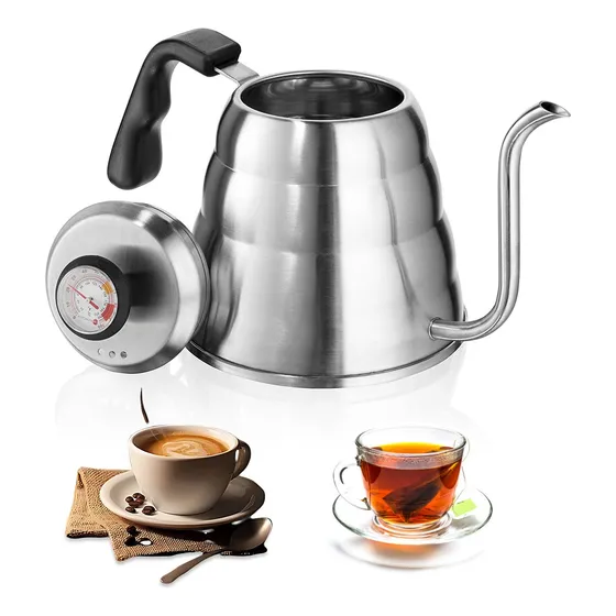 Tetera Cuello De Cisne Con Termómetro Cafetera Acero Inox 1l