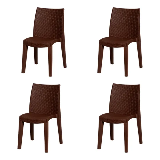 04 Cadeiras Para Area Externa Rattan Marrom Plastico 130kg