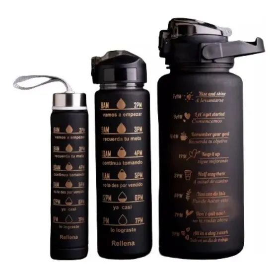 Termo Motivacional Negro Tripack  2000ml 1000ml 250ml