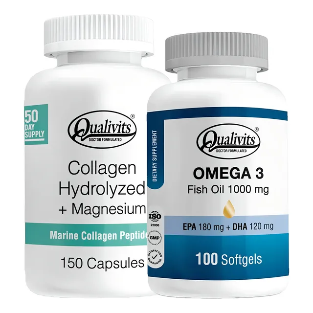 Colágeno Marino Con Magnesio 150cap Omega 3 100cap Qualivits Sabor Natural