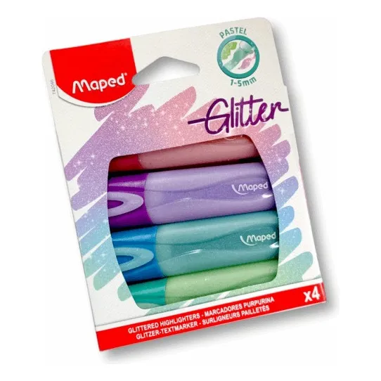 Marcador Resaltador Pastel Glitter 4 Color Maped Punta Bisel
