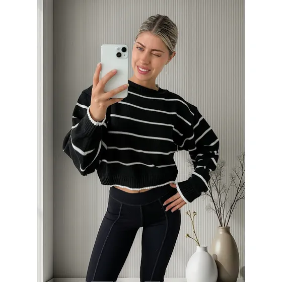 Sweater Rayado Benka Blanche Mujer Escote Redondo