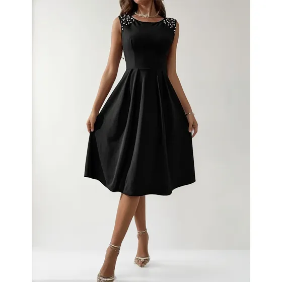 Vestido De Cuello Redondo Con Cuentas Para Mujer