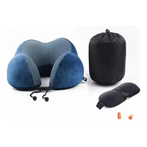 Almohada Cuello Viaje Espuma Viscoelástica Tapaoido Antifaz Color Azul Marino