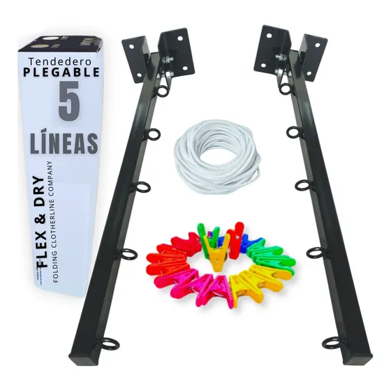 Tendedero Plegable Abatible Retráctil Moderno Ropa De Pared Negro