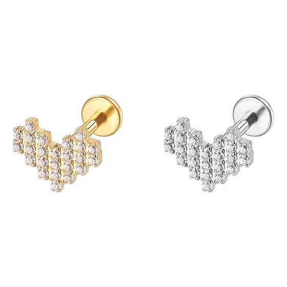 Piercing Labret Aço Cirúrgico Pvd Coração Lego Zircônias