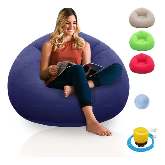 Sofá Inflable Lazy Sillón Aterciopelada Puff + Bomba