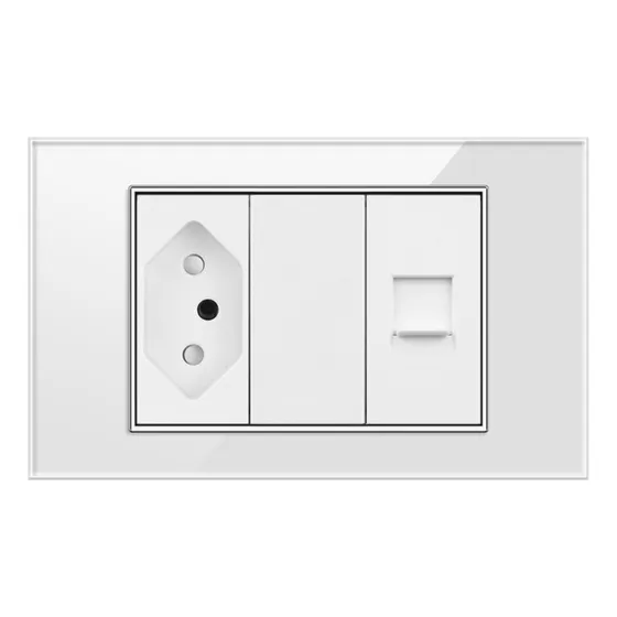 Tomada Com Porta Rede Rj45 Acabamento Painel De Vidro 4x2 Cor Branco 20a