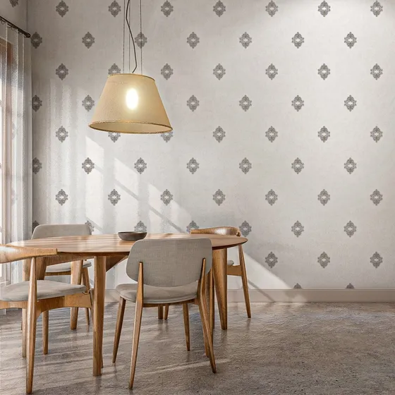 Papel De Parede Textura Fina Em Creme Com Arabescos Pontuais