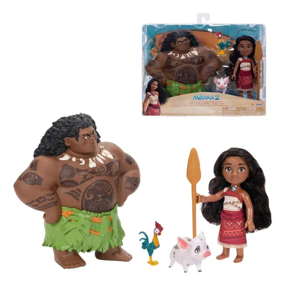 Bonecos Moana E Maui + Pua E Hei Hei - Brincadeira Completa
