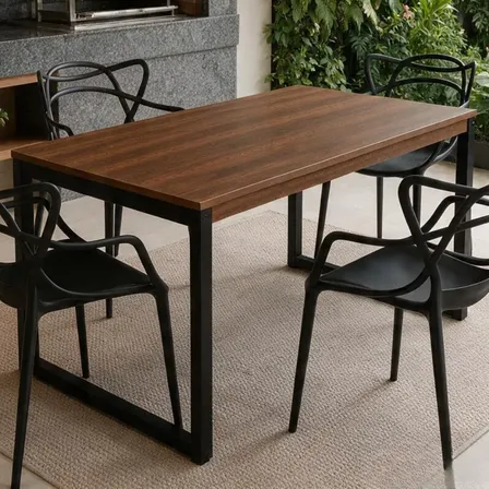 Mesa Industrial 150cm Para Jantar Moderna Com Pés De Ferro Marrom-escuro Preto