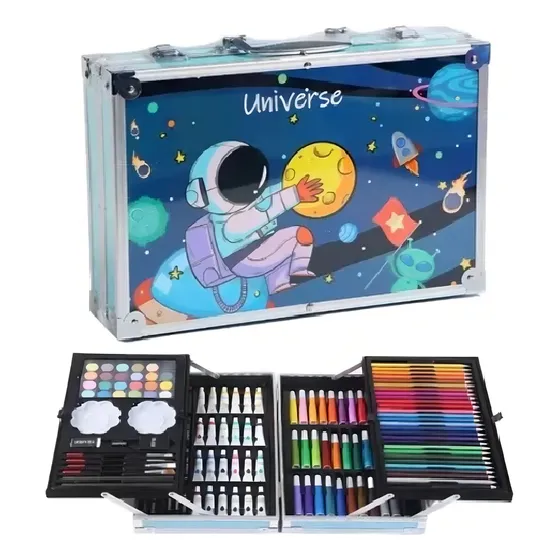Kit/set De Arte Dibujo Maletin Metalico 145 Piezas Niños