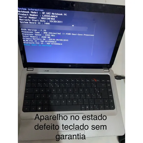Notebook Hp G42 Com Defeito No Estado Leia A Descrição Prateado