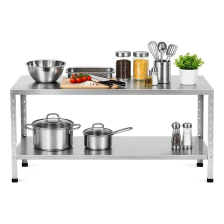 Mesa Aço Inox Organizadora Industrial Bancada Cozinha Mult Mesa 2 Bandejas