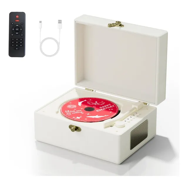 Reproductor De Cd De Cuero Con Altavoces Y Bluetooth Recarga