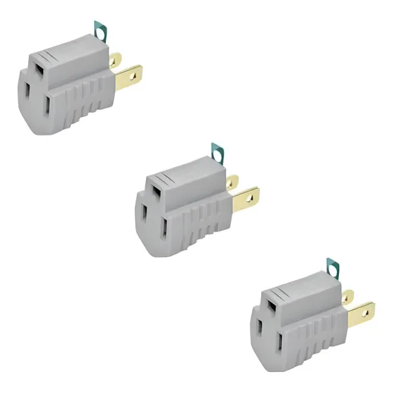 3 Pack Clavija Convertidora A Tierra 15a 125v Gris