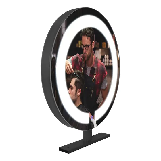 Espelho Redondo Simples C/ Iluminação E Suporte Bancada 60cm