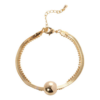 Pulsera Doble Capa Con Gran Esfera Dorada Cobre Y Plata S925 Pulsera Doble Capa Con Gran Esfera Dorada Cobre Y Plata S925