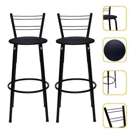 Kit 2 Banco Banqueta Alta Bistro Cozinha Americana Gourmet Acabamento Da Estrutura Preto Cor Preto