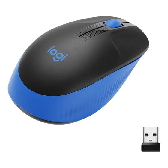 Logitech M190, Mouse Inalámbrico Full-size, Confort Completo Color Azul