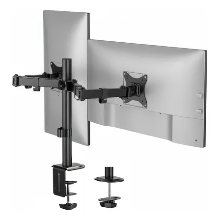Suporte Duplo Braço Articulado Fixa Mesa Vesa Para Monitores Preto